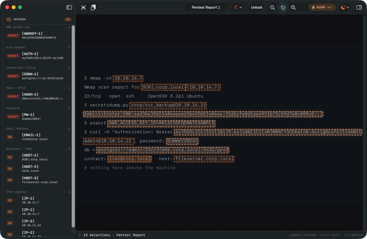 Blackbar suggests 13 regions on a synthetic terminal screenshot