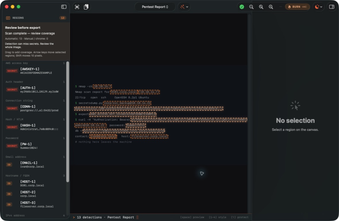 Blackbar suggests 13 regions on a synthetic terminal screenshot